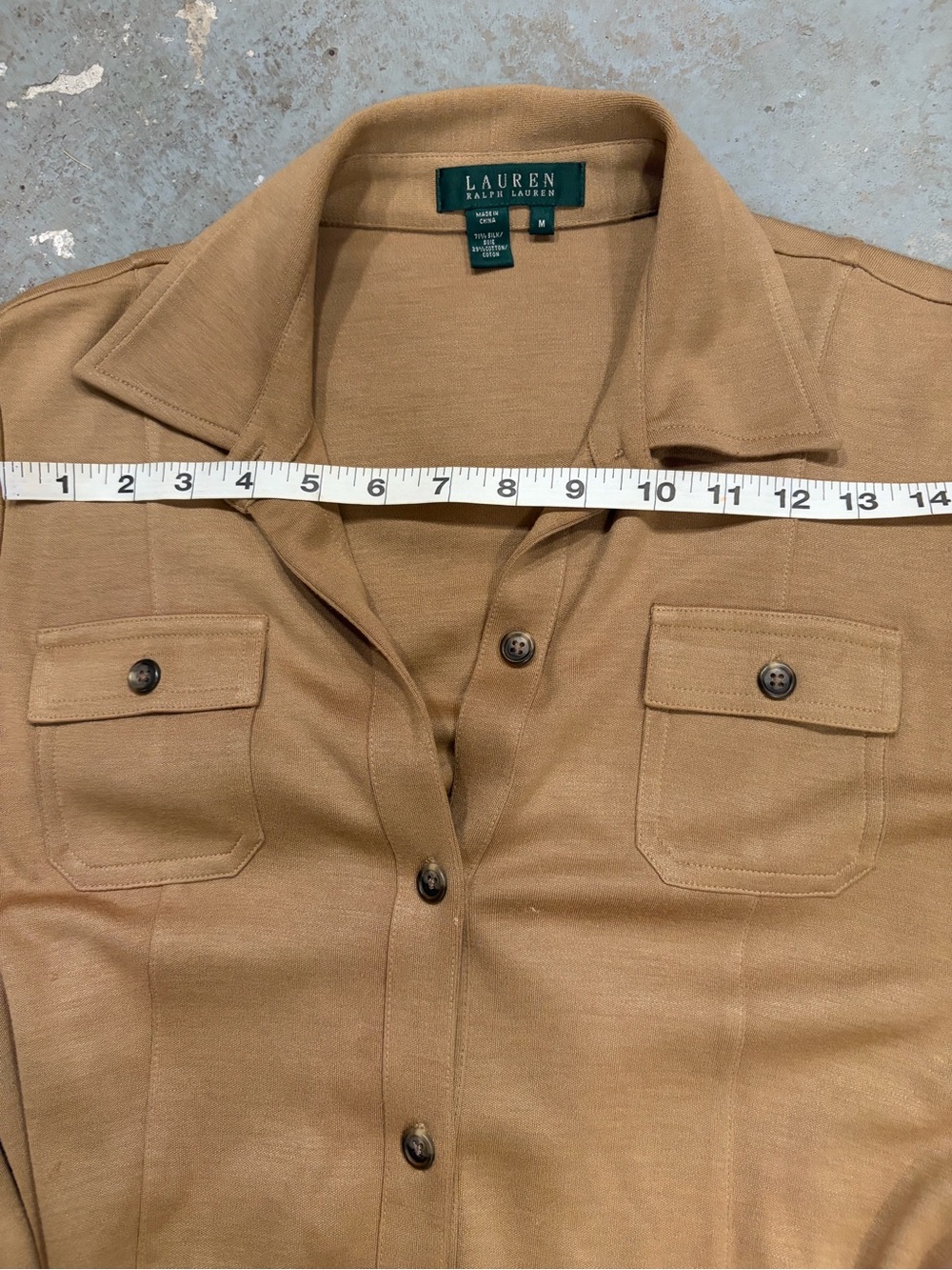 Lauren Ralph Lauren Tan Button-Front Silk blend Belted Shirt Dress - Picture 9 of 13